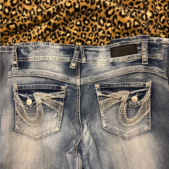 Stylish Blue Boot Cut Jeans with Embroidery - Picture 1 of 3